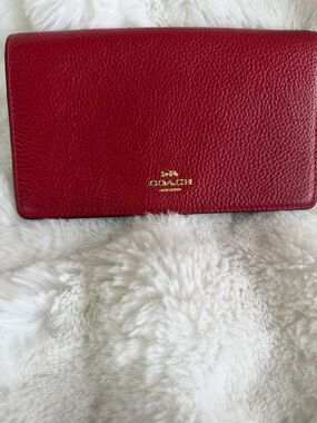 Coach Red Pebbled Leather Wallet with Gold Logo